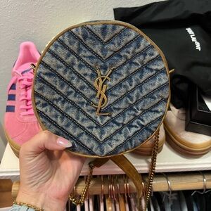 Saint Laurent Vinyle Round Quilted Denim Bag